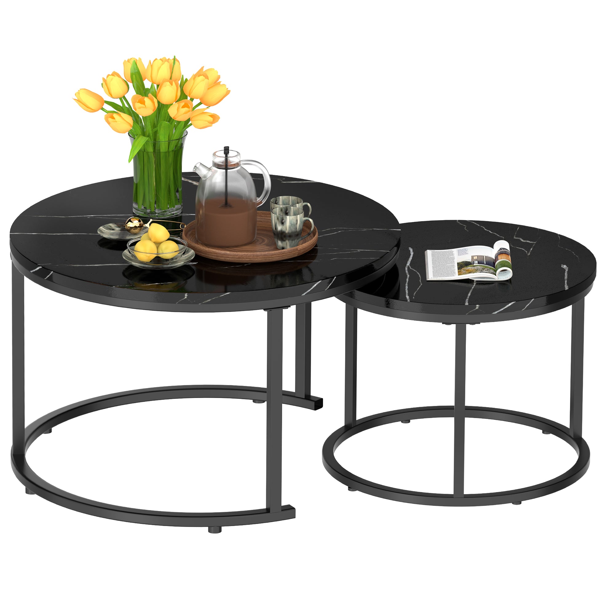 Circle Nesting Coffee Tables for Living Room, Small Dining Center Space Saving Living Room Small Tables, Modern Center Table Dining Black&White - Vixiahome