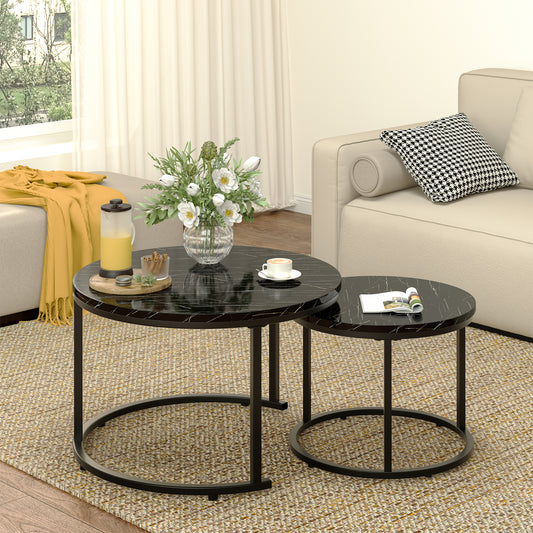 Circle Nesting Coffee Tables for Living Room, Small Dining Center Space Saving Living Room Small Tables, Modern Center Table Dining Black&White - Vixiahome