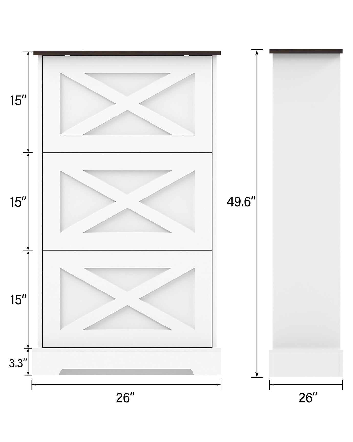 Shoes Cabinet for Entryway Shoes Storage Organizer X-Design with 3 Flip Drawers,Large Shoes Cabinet Entryway Organizer American Farmhouse Style Walnut Top Anti-Tip Fits for Doorway Hallway (White) - Vixiahome