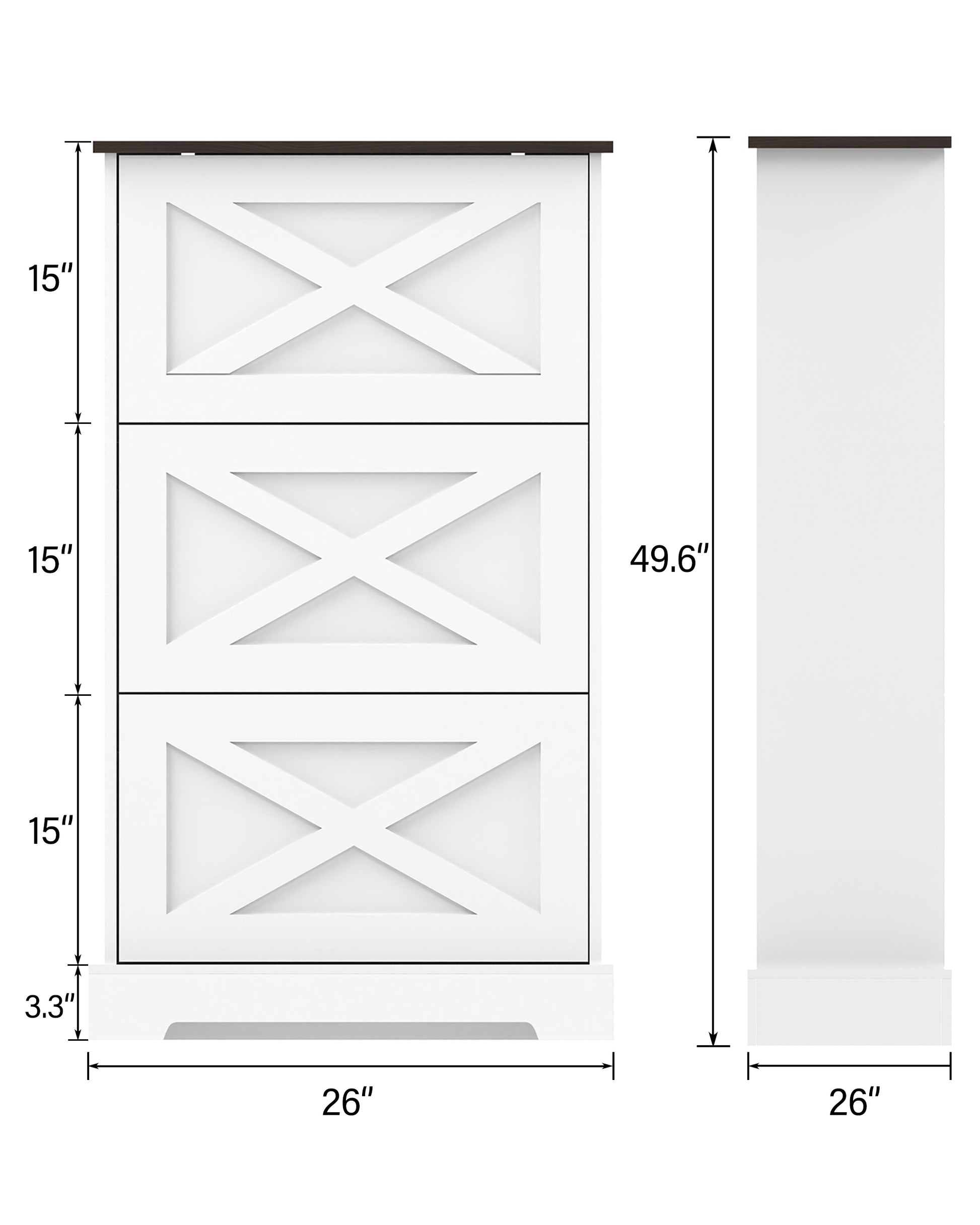 Shoes Cabinet for Entryway Shoes Storage Organizer X-Design with 3 Flip Drawers,Large Shoes Cabinet Entryway Organizer American Farmhouse Style Walnut Top Anti-Tip Fits for Doorway Hallway (White) - Vixiahome