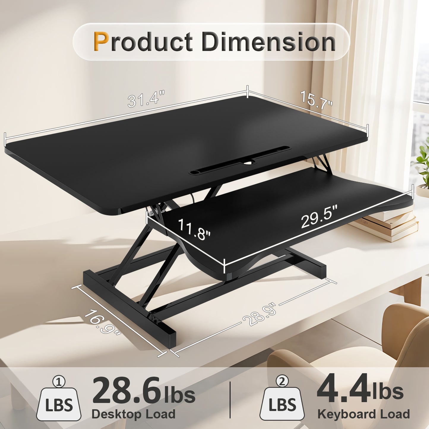 Standing Desk Converter 32 inch Height Adjustable Sit to Stand Up Desk Tabletop Dual Monitor and Laptop Workstation - Vixiahome