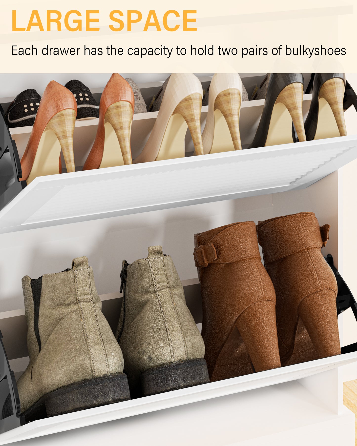 Shoes Cabinet Storage Organizer Flip Drawer Shoe Cabinet with Adjustable Shelves - 2-Tier Narrow Entryway Organizer, Anti-Tip Shoe Rack for Hallway/Living Room Engineer Wood (White) - Vixiahome