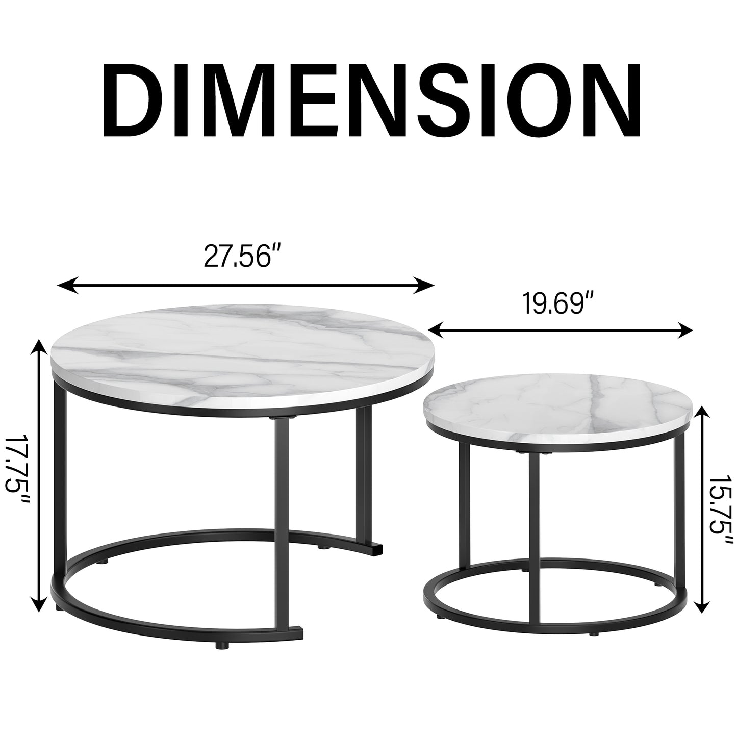 Circle Nesting Coffee Tables for Living Room, Small Dining Center Space Saving Living Room Small Tables, Modern Center Table Dining Black&White - Vixiahome