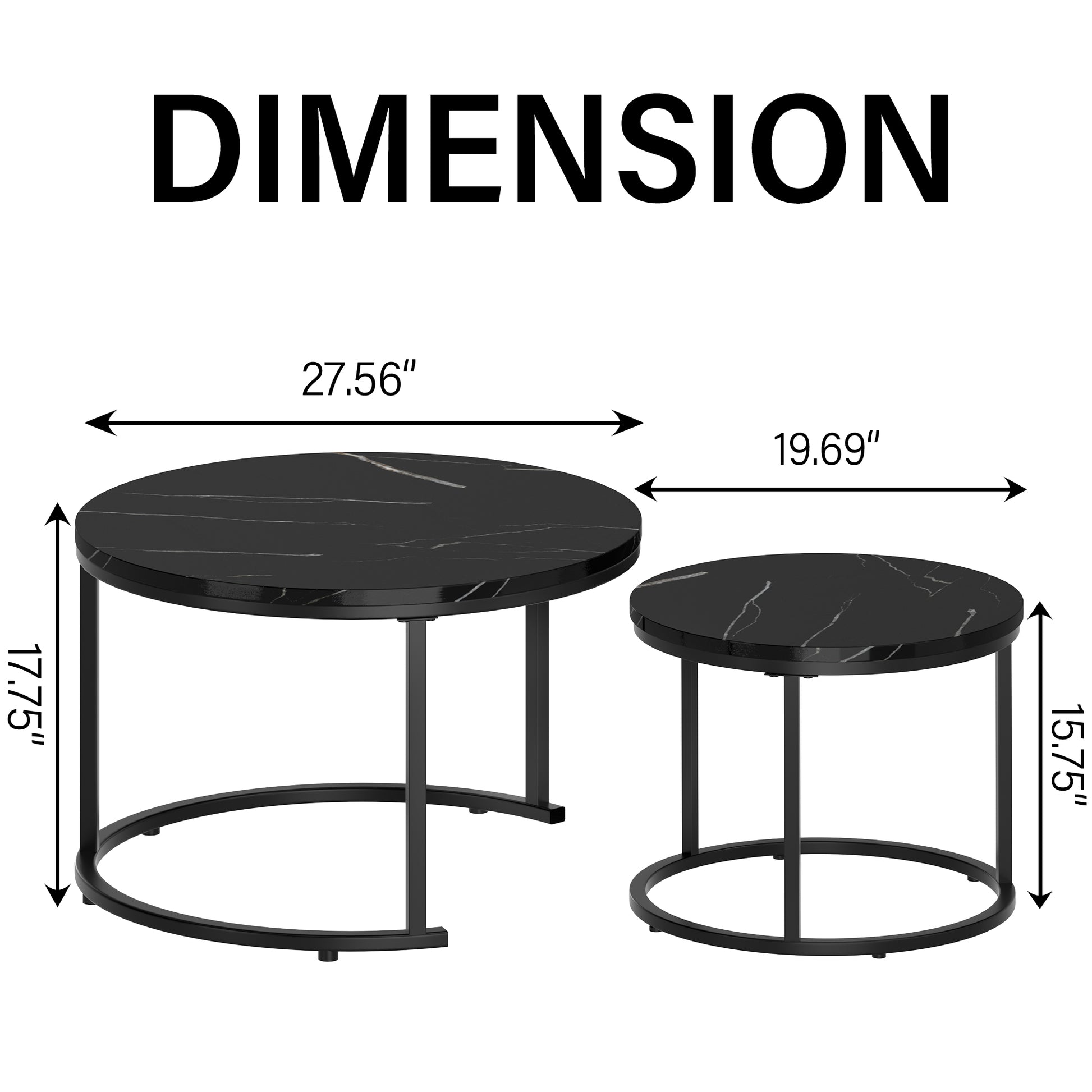 Circle Nesting Coffee Tables for Living Room, Small Dining Center Space Saving Living Room Small Tables, Modern Center Table Dining Black&White - Vixiahome