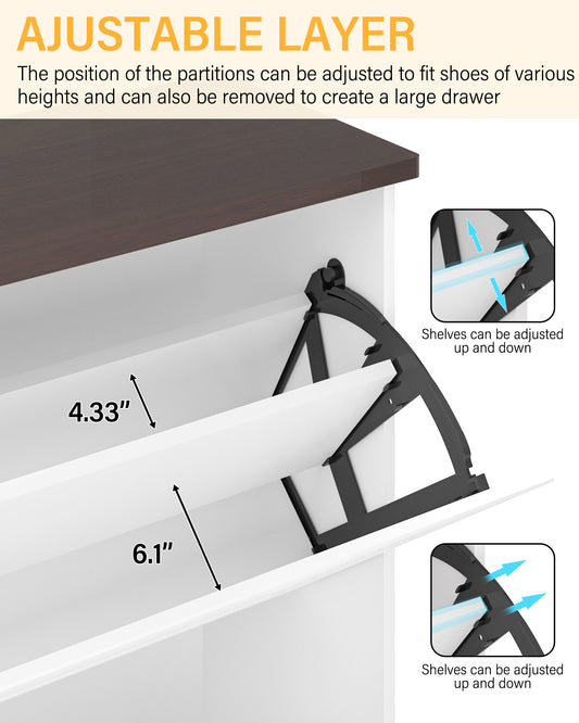 Shoes Cabinet Storage Organizer Flip Drawer Shoe Cabinet with Adjustable Shelves - 2-Tier Narrow Entryway Organizer, Anti-Tip Shoe Rack for Hallway/Living Room Engineer Wood (White) - Vixiahome