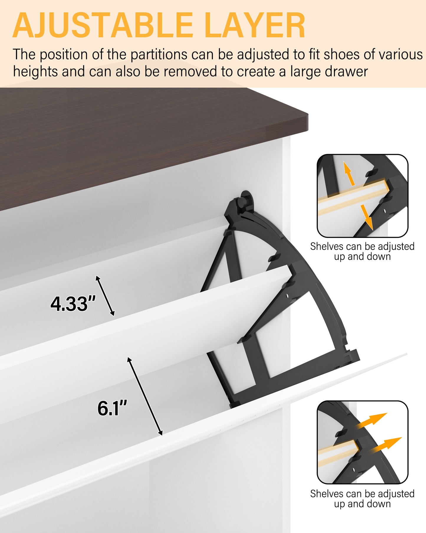 Shoes Cabinet for Entryway Shoes Storage Organizer X-Design with 3 Flip Drawers,Large Shoes Cabinet Entryway Organizer American Farmhouse Style Walnut Top Anti-Tip Fits for Doorway Hallway (White) - Vixiahome