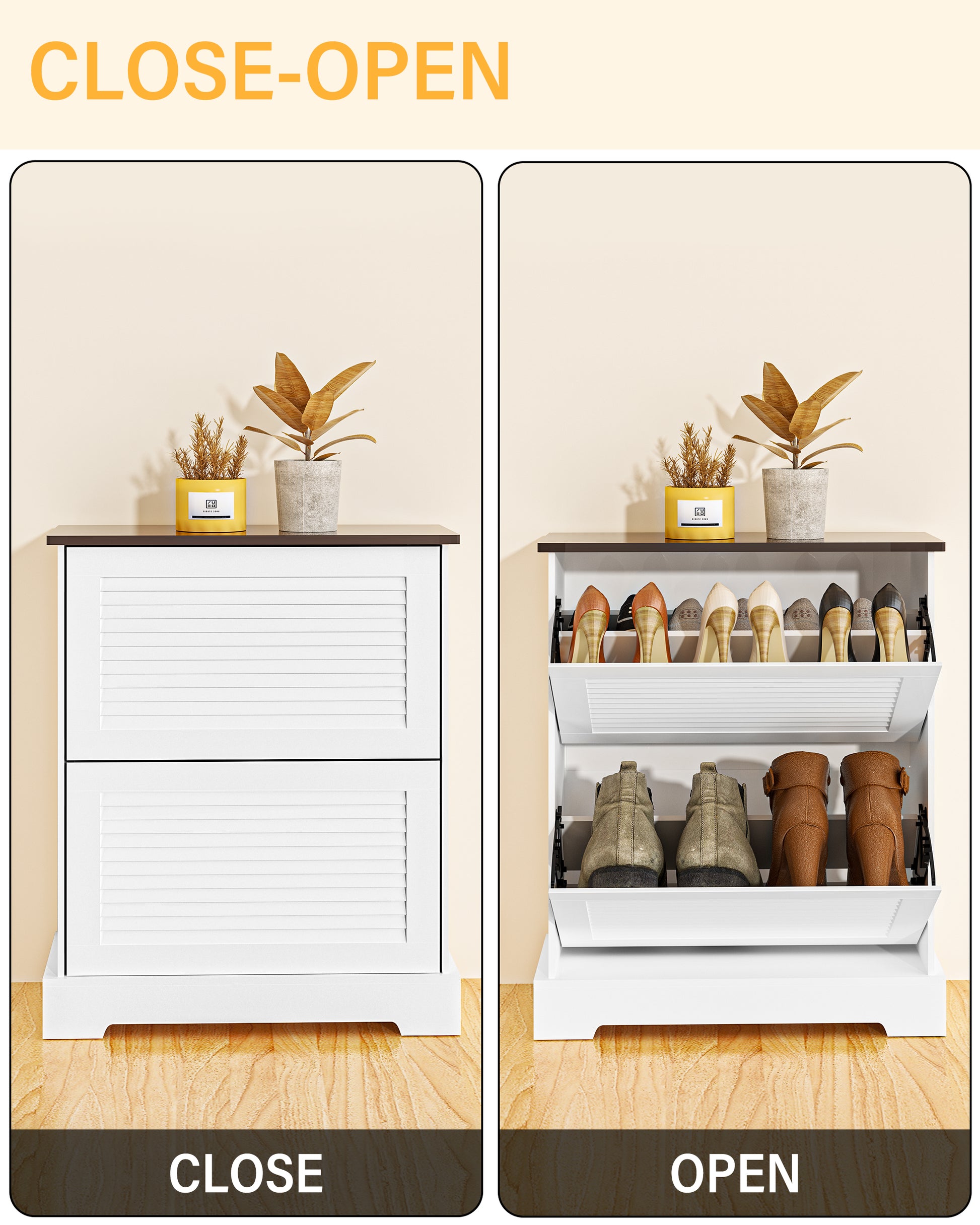 Shoes Cabinet Storage Organizer Flip Drawer Shoe Cabinet with Adjustable Shelves - 2-Tier Narrow Entryway Organizer, Anti-Tip Shoe Rack for Hallway/Living Room Engineer Wood (White) - Vixiahome