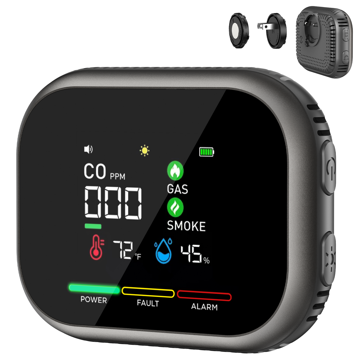 Carbon Monoxide Detector Plug in: 6-in-1 Natural Gas & Smoke Alarm with Magnetic Base & Battery Backup - Portable Combustible Gas Leak Detectors for Home, RV, Travel, Camper