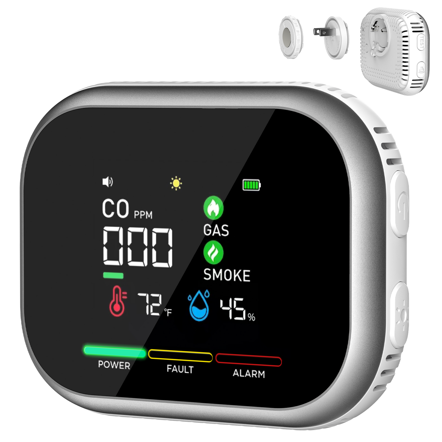 Carbon Monoxide Detector Plug in: 6-in-1 Natural Gas & Smoke Alarm with Magnetic Base & Battery Backup - Portable Combustible Gas Leak Detectors for Home, RV, Travel, Camper