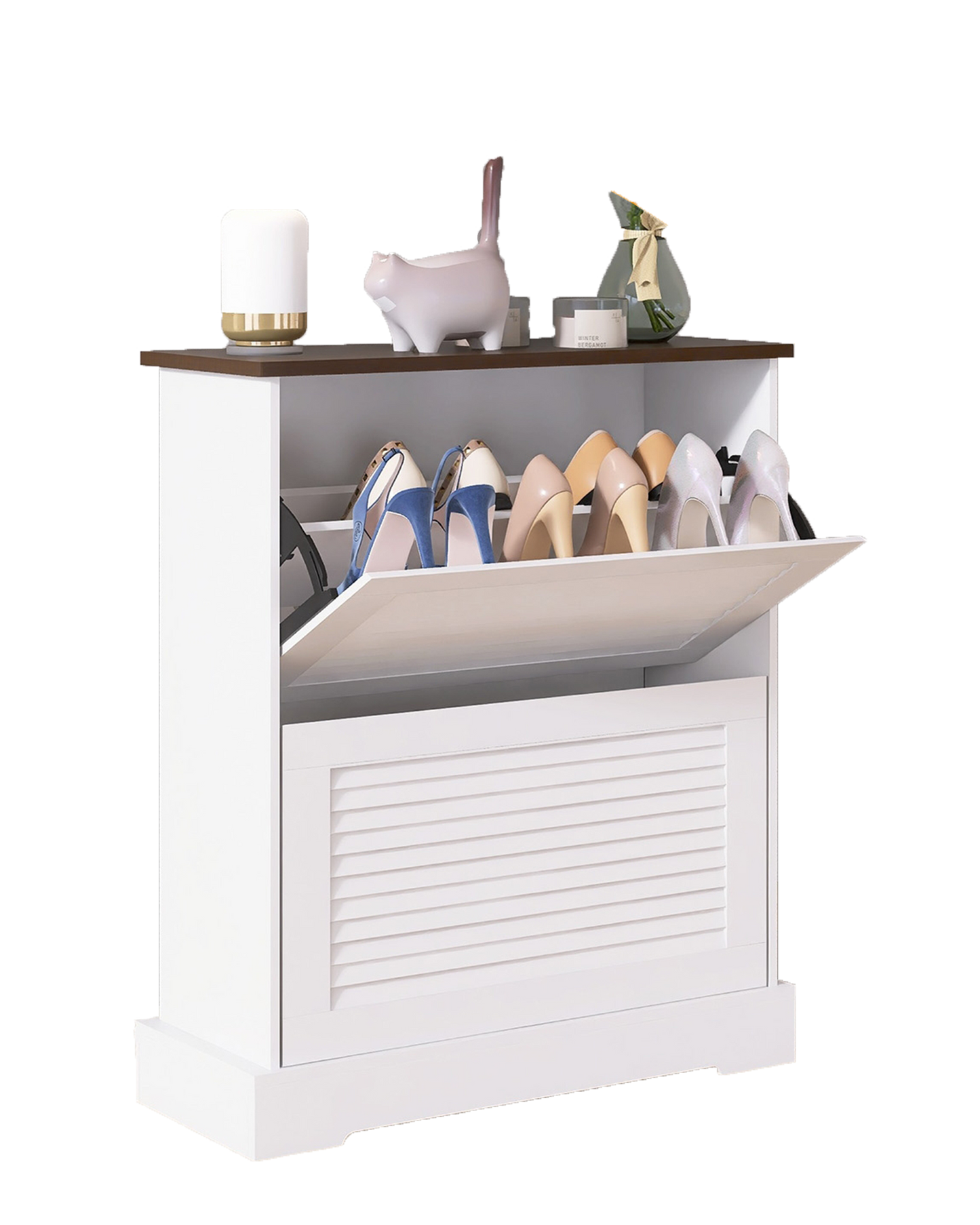 Shoes Cabinet Storage Organizer Flip Drawer Shoe Cabinet with Adjustable Shelves - 2-Tier Narrow Entryway Organizer, Anti-Tip Shoe Rack for Hallway/Living Room Engineer Wood (White) - Vixiahome