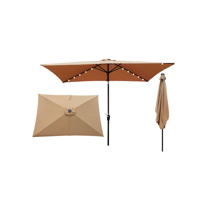 10 x 6.5t Rectangular Patio Solar LED Lighted Outdoor Market Umbrellas with Crank & Push Button Tilt for Garden Shade Outside Swimming Pool - Vixiahome