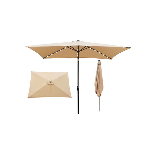 10 x 6.5t Rectangular Patio Solar LED Lighted Outdoor Market Umbrellas  with Crank and Push Button Tilt for Garden Shade Swimming Poo - Vixiahome