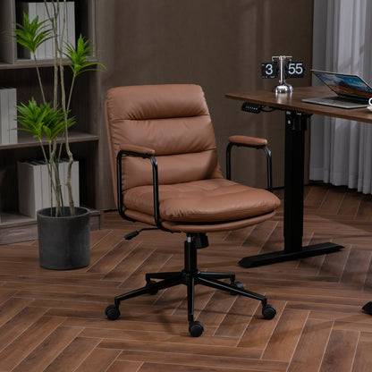 Office Chair,Mid Back Home Office Desk Task Chair with Wheels and Arms Ergonomic PU Leather Computer Rolling Swivel Chair with Padded Armrest,The back of the chair can recline 40° (Brown) - Vixiahome