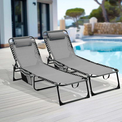 Folding Chaise Lounge Pool Chair Set of 2,Patio Sun Tanning Chair,Outdoor Lounge Chair with 4-Position Reclining Back,Breathable Mesh Seat for Beach.