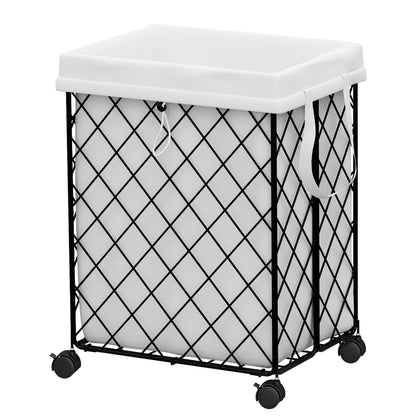 Laundry Basket with Wheels, Rolling Laundry Hamper, Detachable and washable lining, metal frame, suitable for bedrooms, bathrooms, laundry rooms, white - Vixiahome