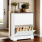 Shoes Cabinet Storage Organizer Flip Drawer Shoe Cabinet with Adjustable Shelves - 2-Tier Narrow Entryway Organizer, Anti-Tip Shoe Rack for Hallway/Living Room Engineer Wood (White) - Vixiahome