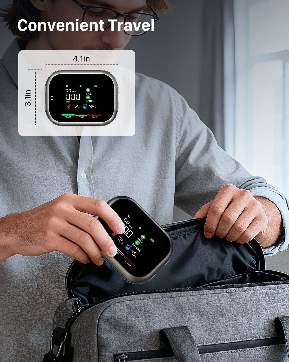 6-in-1 Carbon Monoxide Detector Plug in - Natural Gas & Smoke Alarm with Magnetic Base & Battery Backup - Portable Gas & Smoke Alarm for RV, Home - Grey