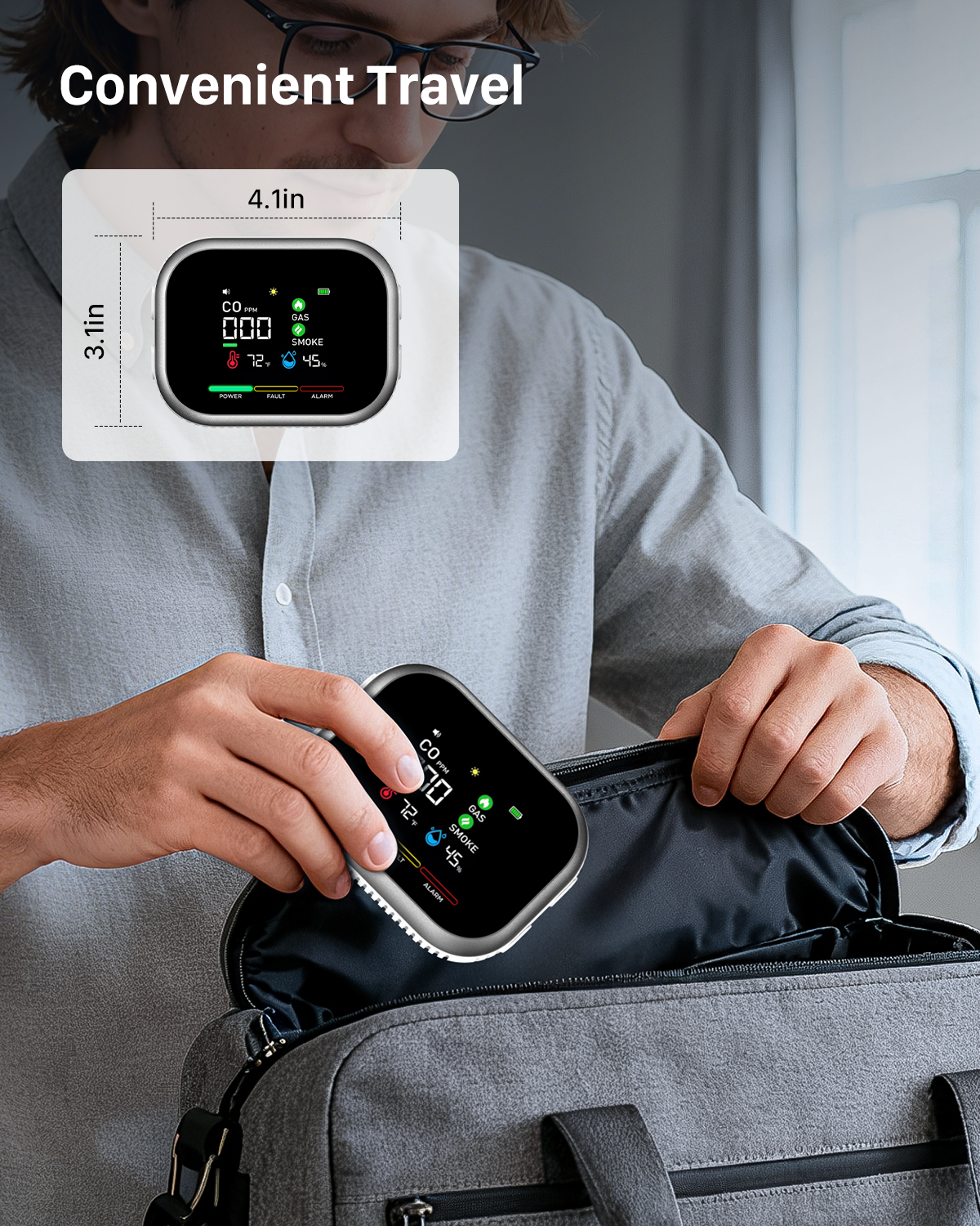 Carbon Monoxide Detector Plug in: 6-in-1 Natural Gas & Smoke Alarm with Magnetic Base & Battery Backup - Portable Combustible Gas Leak Detectors for Home, RV, Travel, Camper