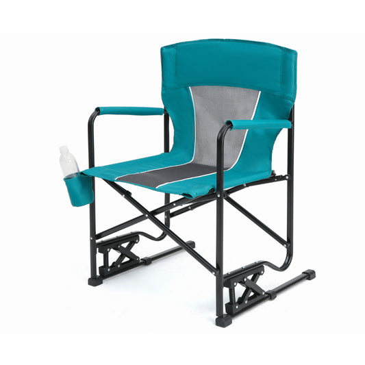 Outdoor Freestyle Rocker Camping Chair Portable Folding Rocking Chair with Solid, Durable Armrests, Drink Holder & Comfortable Backrest  -Blue - Vixiahome