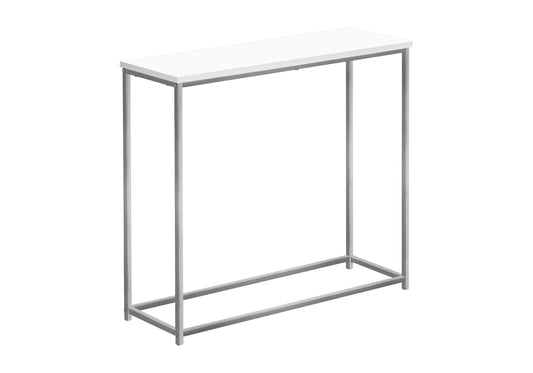 Accent Table, Console, Entryway, Narrow, Sofa, Living Room, Bedroom, White Laminate, Grey Metal, Contemporary, Modern