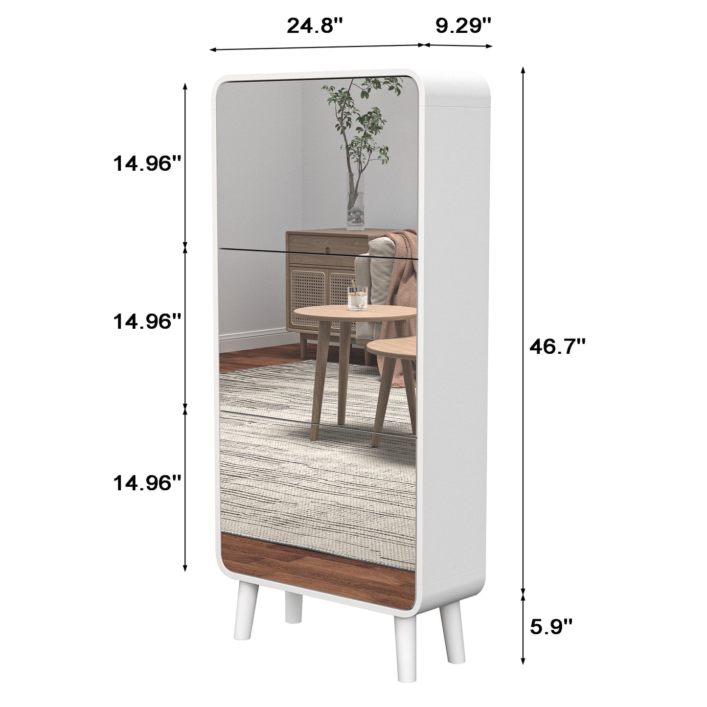 Shoe Cabinet for Entryway with 3 Flip Drawers - Mirrored Shoe Cabinet Slim Entryway Storage Organizer Narrow Shoe Organizer Full length Mirror for Hallway Living Room Engineered Wood Anti-Tip (White) - Vixiahome