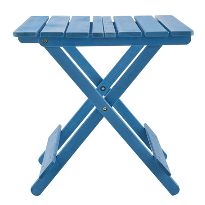 Folding Square Table Patio Outdoor solid wood Table for Backyard, Balcony, Portable Design Space-Saving Blue Color