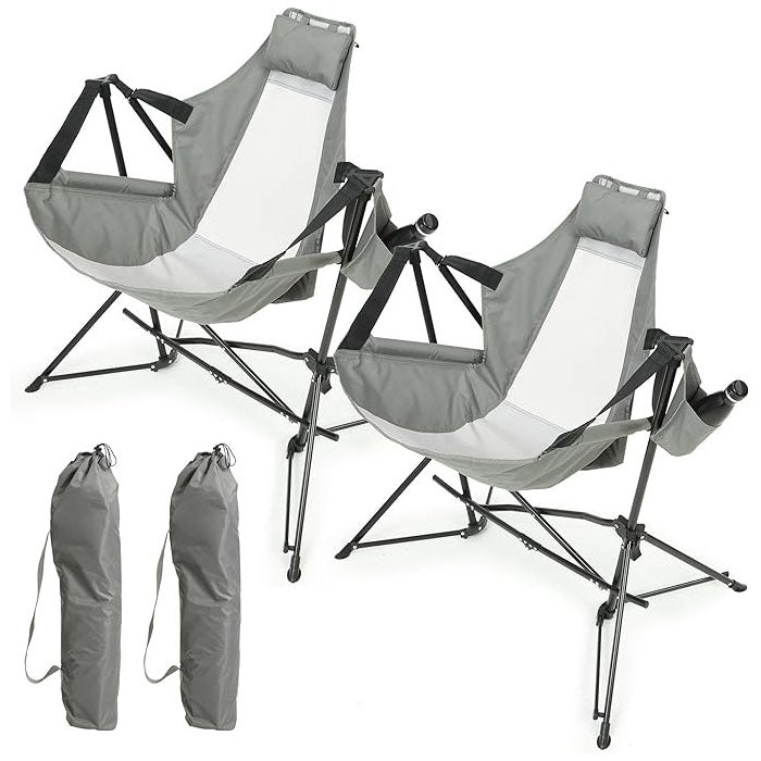 Hammock Camping Chair, Folding Portable Rocking Chair, Aluminum Alloy Adjustable Back Swinging Chair with Pillow Cup Holder, Recliner with Carry Bag for Outdoor Travel Lawn Backyard, Grey  (2pcs) - Vixiahome